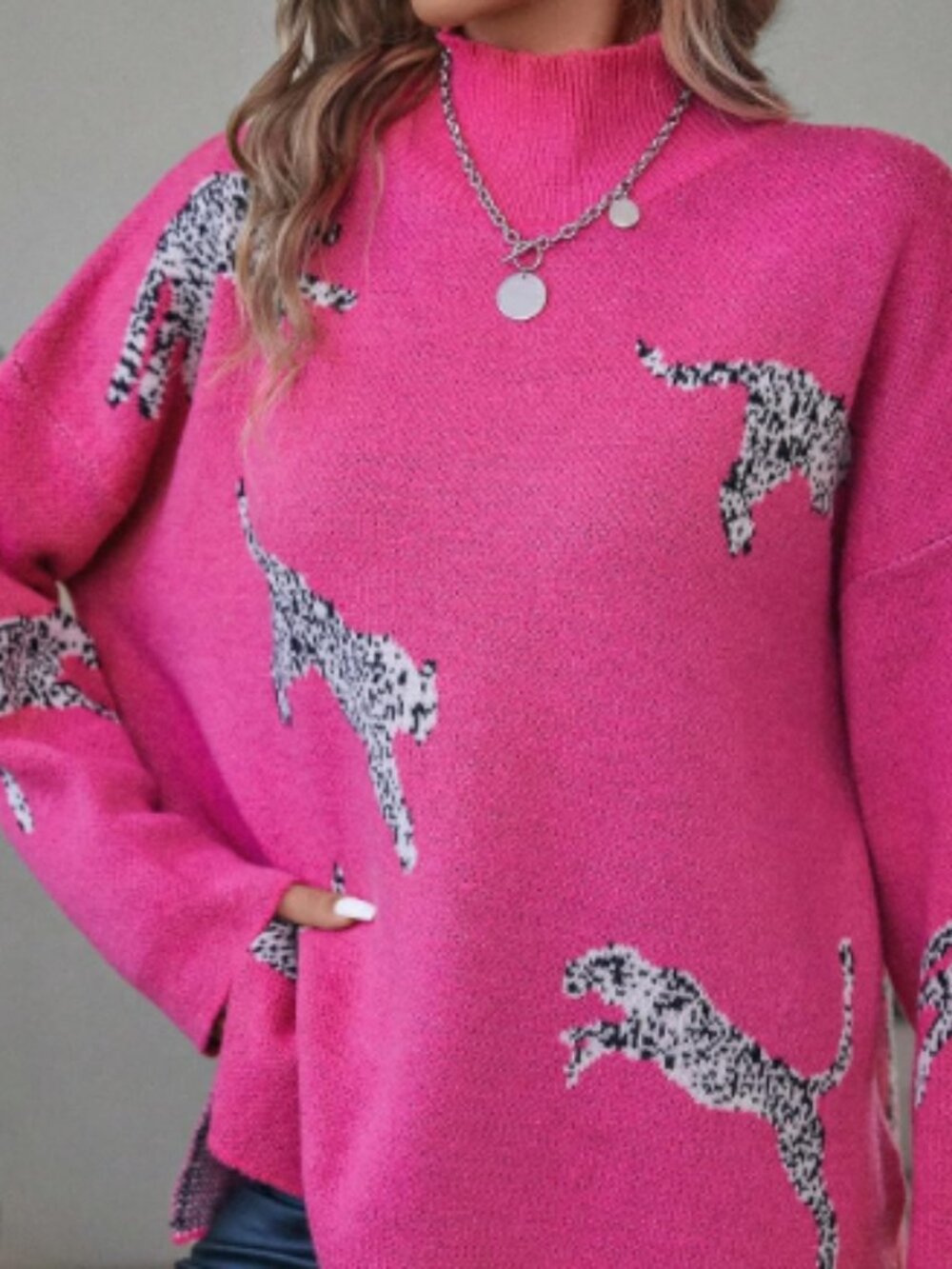 Women's Fushia Leopard Print Sweater